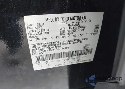 2015 Ford Explorer Xlt from USA, damaged, VIN 1FM5K7D87FGA84595
